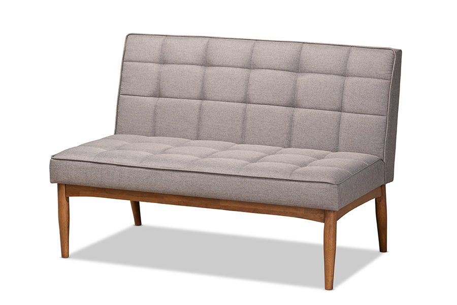 Baxton Studio Sanford Mid-Century Modern Grey Fabric Upholstered and Walnut Brown Finished Wood 5-Piece Dining Nook Set | Dining Sets | Modishstore - 5