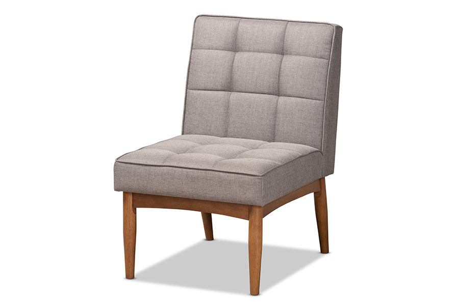 Baxton Studio Sanford Mid-Century Modern Grey Fabric Upholstered and Walnut Brown Finished Wood 5-Piece Dining Nook Set | Dining Sets | Modishstore - 7
