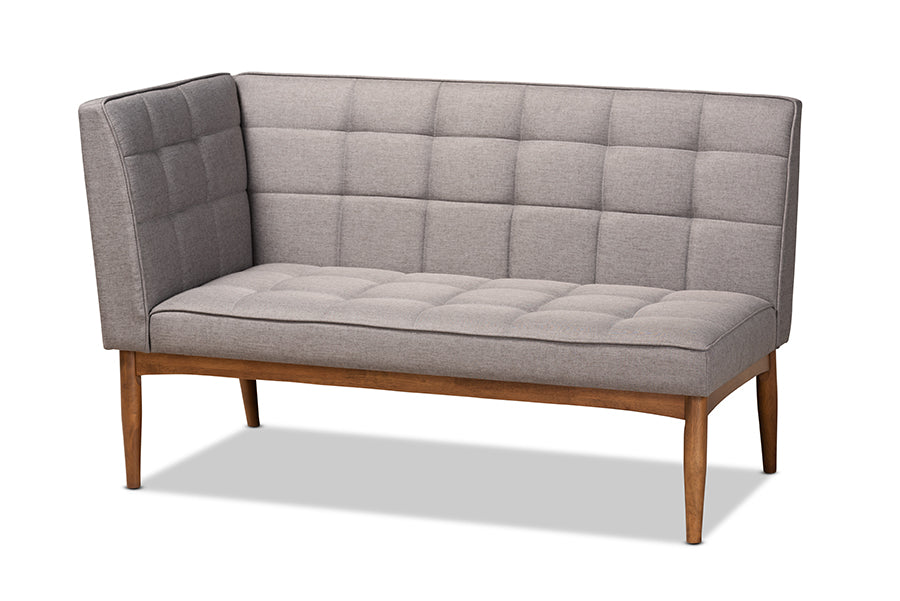 Baxton Studio Sanford Mid-Century Modern Grey Fabric Upholstered and Walnut Brown Finished Wood 4-Piece Dining Nook Set | Dining Sets | Modishstore - 5