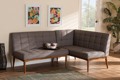 Baxton Studio Sanford Mid-Century Modern Grey Fabric Upholstered and Walnut Brown Finished Wood 2-Piece Dining Nook Banquette Set