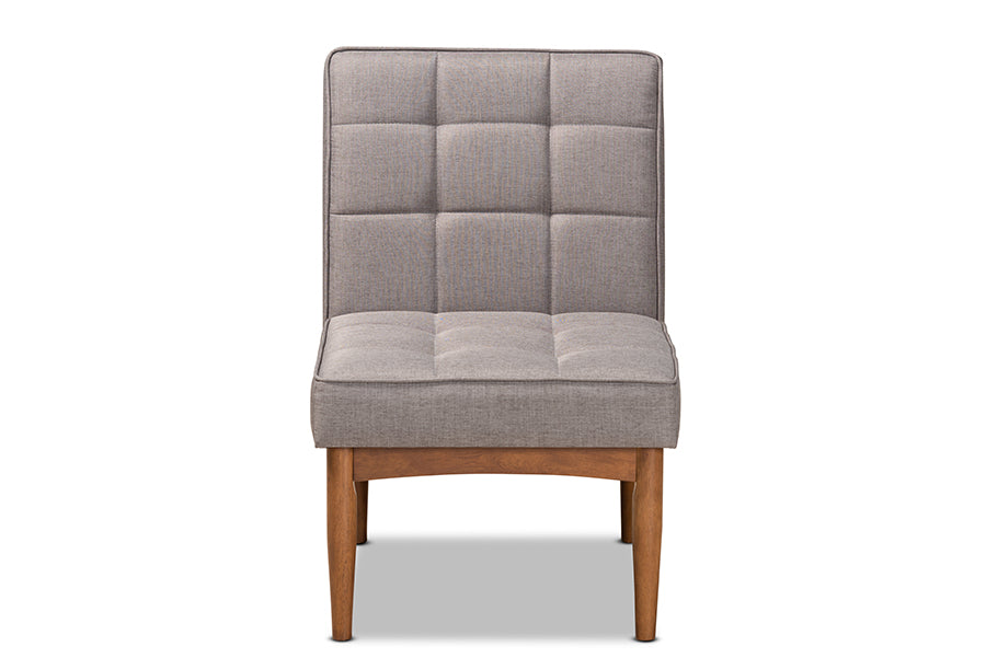 Baxton Studio Sanford Mid-Century Modern Grey Fabric Upholstered and Walnut Brown Finished Wood Dining Chair | Modishstore | Dining Chairs - 3