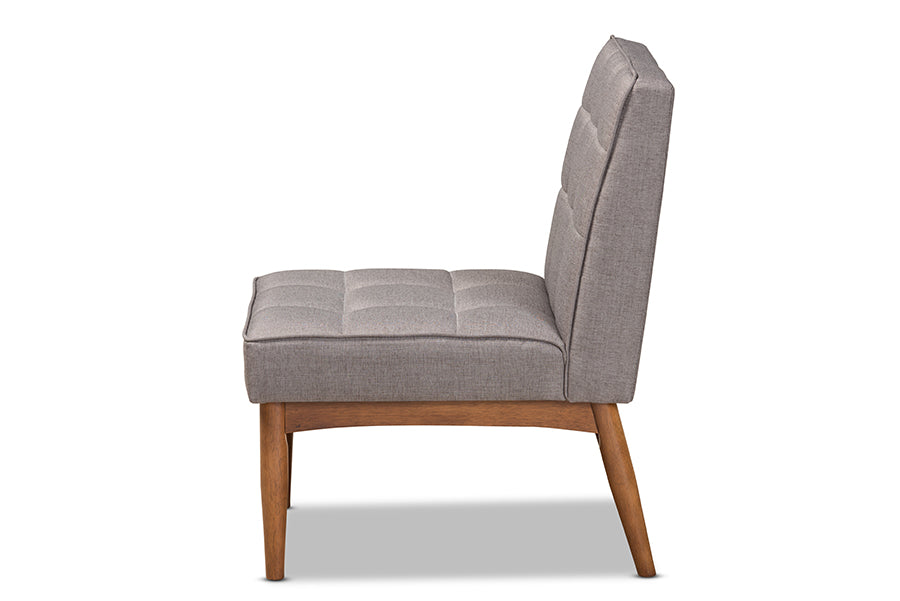 Baxton Studio Sanford Mid-Century Modern Grey Fabric Upholstered and Walnut Brown Finished Wood Dining Chair | Modishstore | Dining Chairs - 2