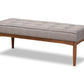 baxton studio sanford mid century modern grey fabric upholstered and walnut brown finished wood dining bench | Modish Furniture Store-2