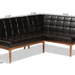 Baxton Studio Sanford Mid-Century Modern Dark Brown Faux Leather Upholstered and Walnut Brown Finished Wood 2-Piece Dining Nook Banquette Set | Dining Sets | Modishstore - 3