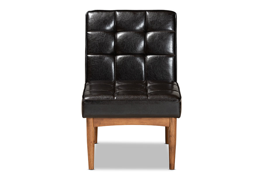 Baxton Studio Sanford Mid-Century Modern Dark Brown Faux Leather Upholstered and Walnut Brown Finished Wood Dining Chair | Modishstore | Dining Chairs - 3