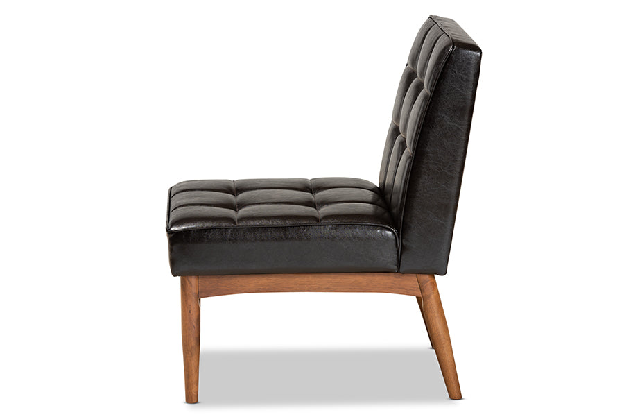 Baxton Studio Sanford Mid-Century Modern Dark Brown Faux Leather Upholstered and Walnut Brown Finished Wood Dining Chair | Modishstore | Dining Chairs - 2