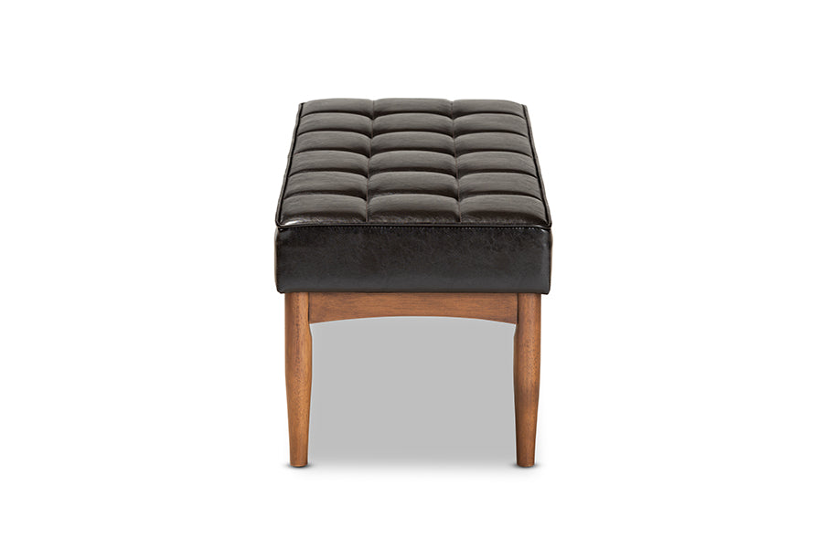 Baxton Studio Sanford Mid-Century Modern Dark Brown Faux Leather Upholstered and Walnut Brown Finished Wood 4-Piece Dining Nook Set | Dining Sets | Modishstore - 5