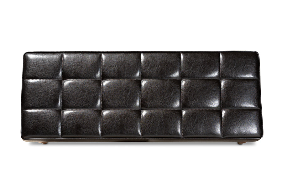 Baxton Studio Sanford Mid-Century Modern Dark Brown Faux Leather Upholstered and Walnut Brown Finished Wood 4-Piece Dining Nook Set | Dining Sets | Modishstore - 3