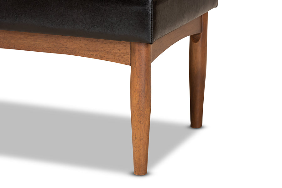 Baxton Studio Sanford Mid-Century Modern Dark Brown Faux Leather Upholstered and Walnut Brown Finished Wood 4-Piece Dining Nook Set | Dining Sets | Modishstore - 2