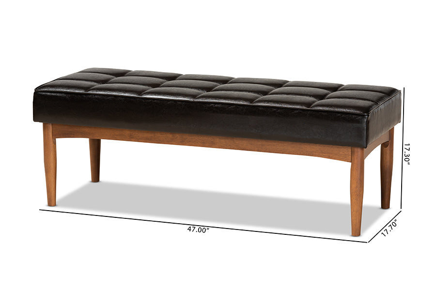 Baxton Studio Sanford Mid-Century Modern Dark Brown Faux Leather Upholstered and Walnut Brown Finished Wood 4-Piece Dining Nook Set | Dining Sets | Modishstore - 7