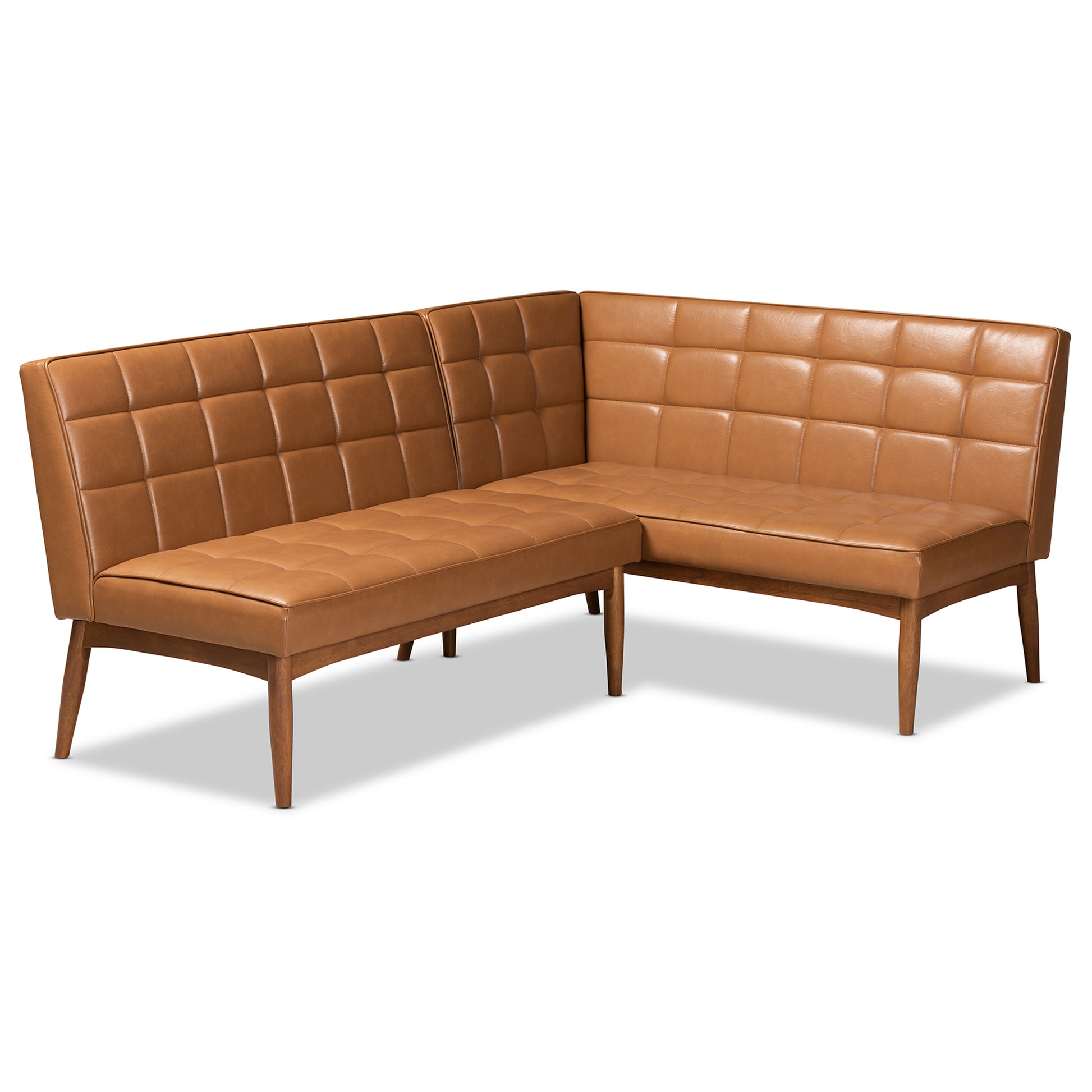 Baxton Studio Sanford Mid-Century Modern Tan Faux Leather Upholstered and Walnut Brown Finished Wood 2-Piece Dining Nook Banquette Set | Dining Sets | Modishstore - 2