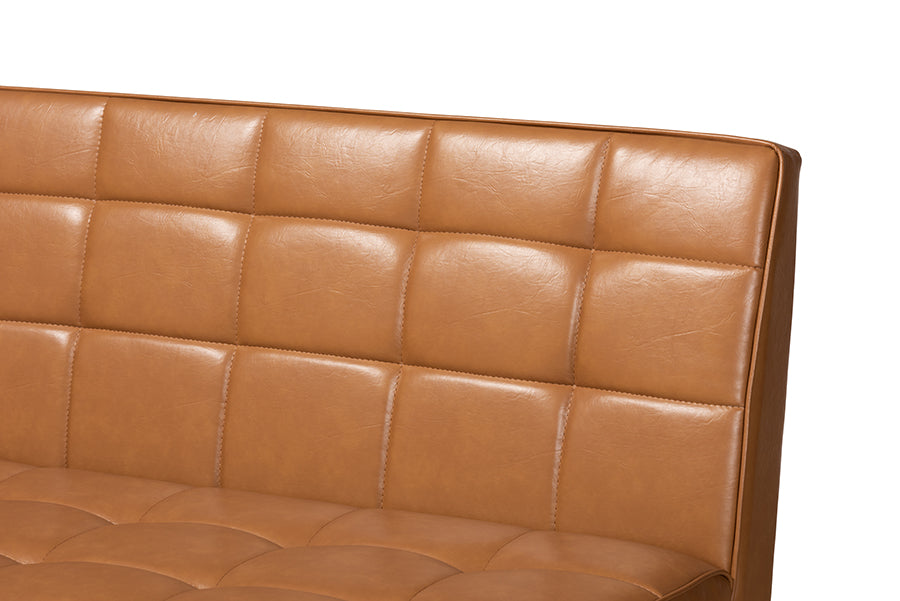 Baxton Studio Sanford Mid-Century Modern Tan Faux Leather Upholstered and Walnut Brown Finished Wood 2-Piece Dining Nook Banquette Set | Dining Sets | Modishstore - 4