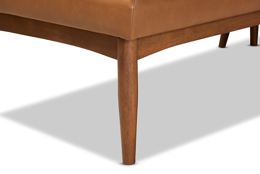 Baxton Studio Sanford Mid-Century Modern Tan Faux Leather Upholstered and Walnut Brown Finished Wood 2-Piece Dining Nook Banquette Set | Dining Sets | Modishstore - 3