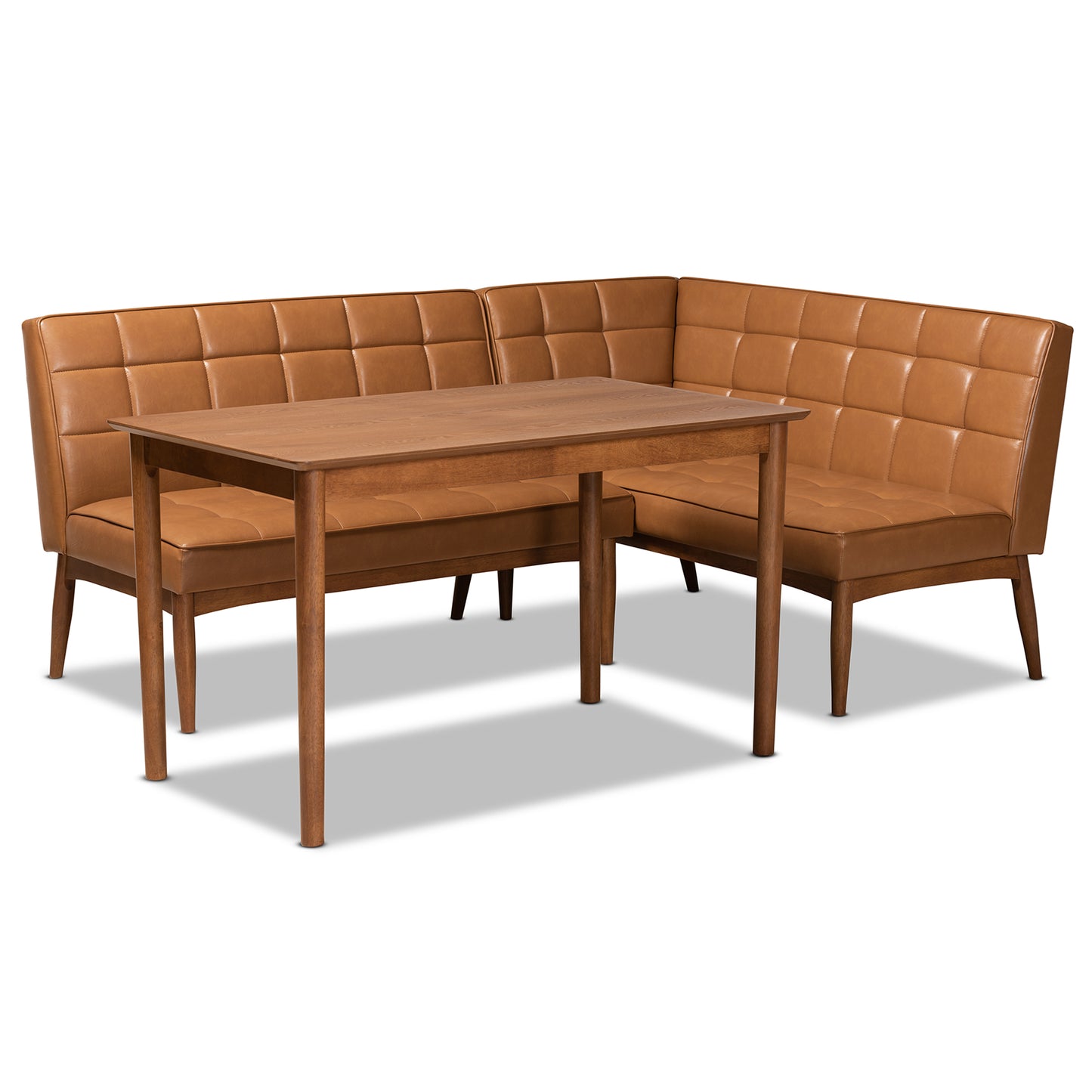 Baxton Studio Sanford Mid-Century Modern Tan Faux Leather Upholstered and Walnut Brown Finished Wood 3-Piece Dining Nook Set | Dining Sets | Modishstore - 2