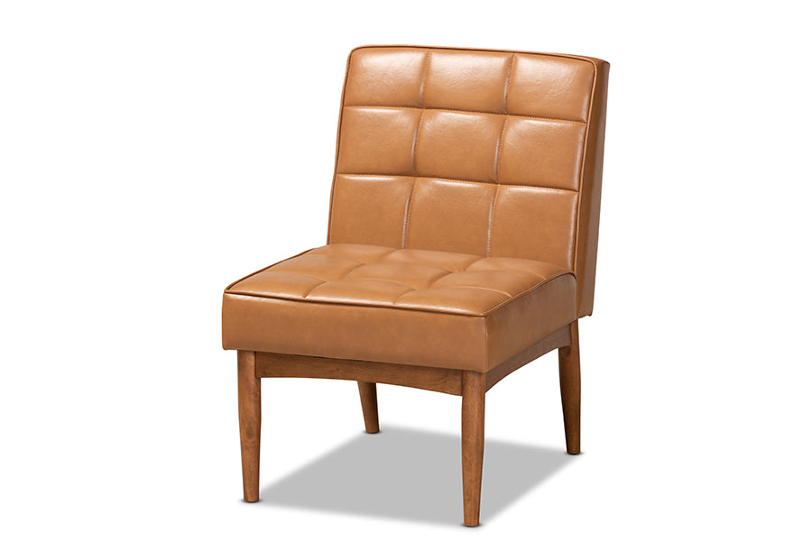 Baxton Studio Sanford Mid-Century Modern Tan Faux Leather Upholstered and Walnut Brown Finished Wood Dining Chair | Modishstore | Dining Chairs - 4