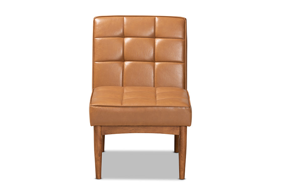 Baxton Studio Sanford Mid-Century Modern Tan Faux Leather Upholstered and Walnut Brown Finished Wood Dining Chair | Modishstore | Dining Chairs - 3