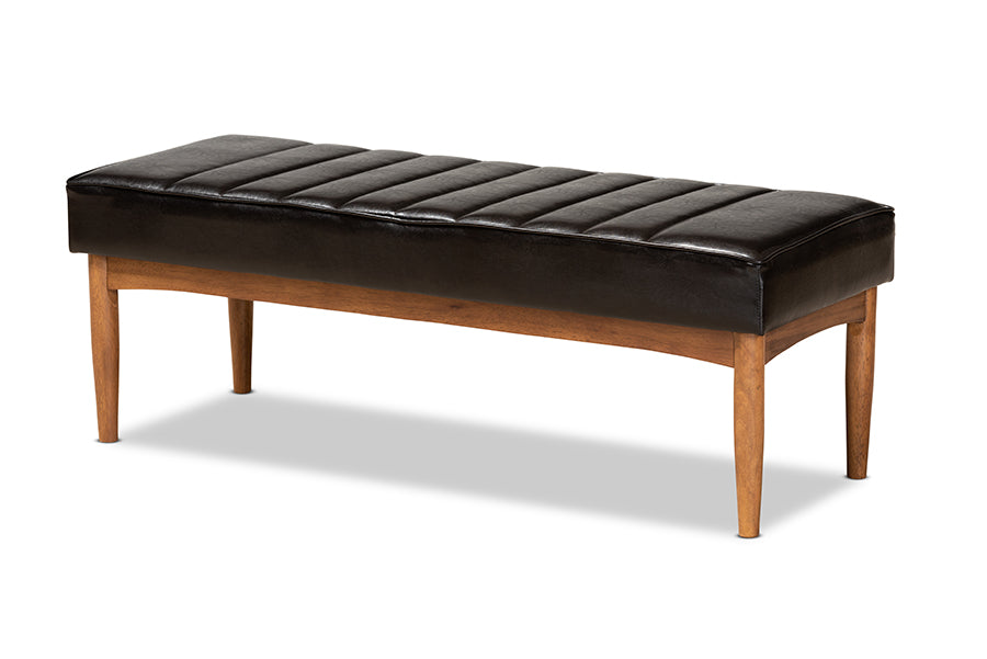 Baxton Studio Daymond Mid-Century Modern Dark Brown Faux Leather Upholstered and Walnut Brown Finished Wood 5-Piece Dining Nook Set | Dining Sets | Modishstore - 8