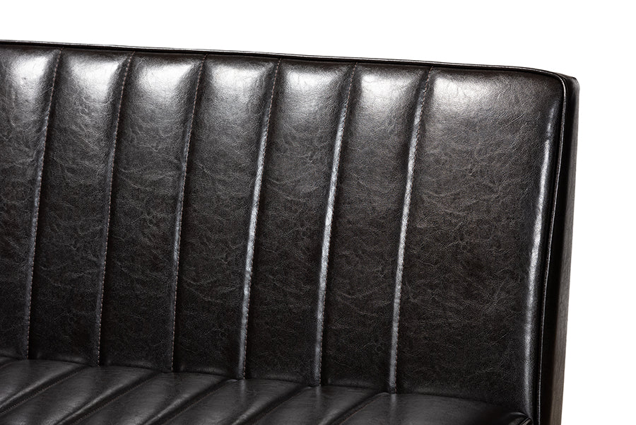 Baxton Studio Daymond Mid-Century Modern Dark Brown Faux Leather Upholstered and Walnut Brown Finished Wood 5-Piece Dining Nook Set | Dining Sets | Modishstore - 4