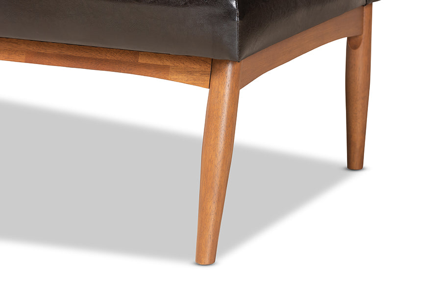 Baxton Studio Daymond Mid-Century Modern Dark Brown Faux Leather Upholstered and Walnut Brown Finished Wood 2-Piece Dining Nook Banquette Set | Dining Sets | Modishstore - 3