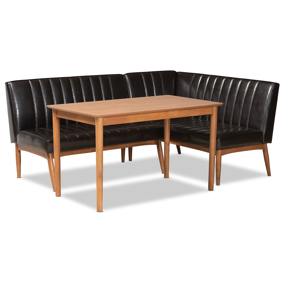 Baxton Studio Daymond Mid-Century Modern Dark Brown Faux Leather Upholstered and Walnut Brown Finished Wood 3-Piece Dining Nook Set | Dining Sets | Modishstore - 2