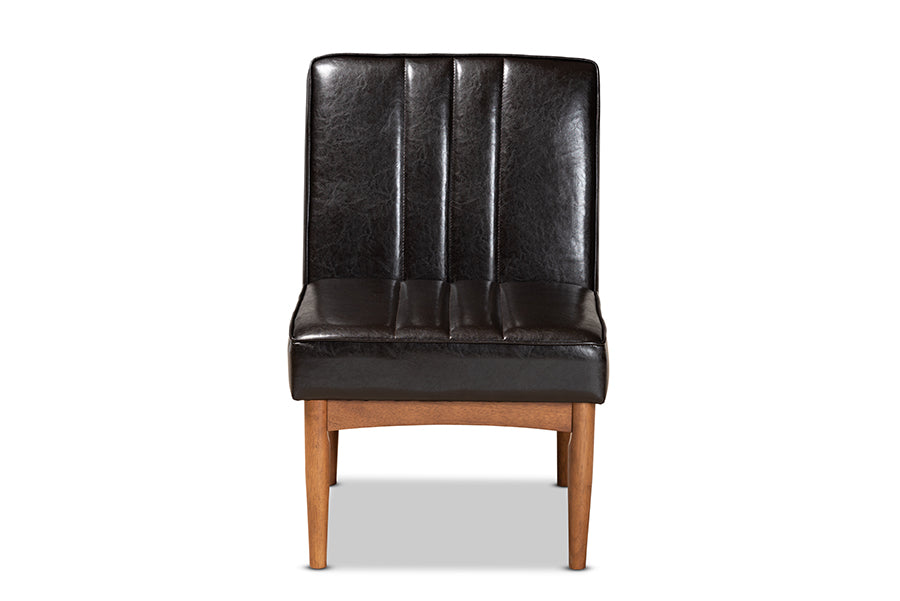 Baxton Studio Daymond Mid-Century Modern Dark Brown Faux Leather Upholstered and Walnut Brown Finished Wood Dining Chair | Modishstore | Dining Chairs - 3