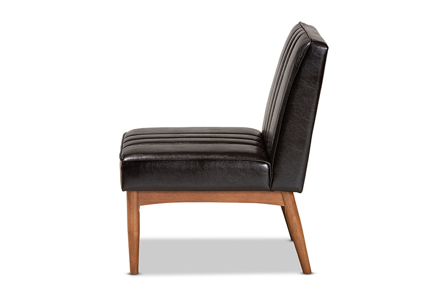 Baxton Studio Daymond Mid-Century Modern Dark Brown Faux Leather Upholstered and Walnut Brown Finished Wood Dining Chair | Modishstore | Dining Chairs - 2