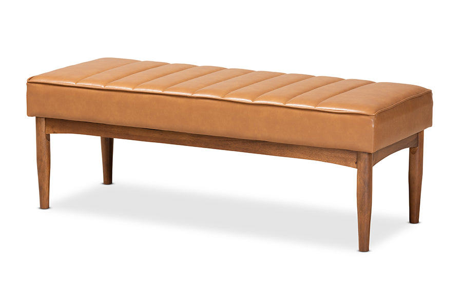 Baxton Studio Daymond Mid-Century Modern Tan Faux Leather Upholstered and Walnut Brown Finished Wood 5-Piece Dining Nook Set | Dining Sets | Modishstore - 8