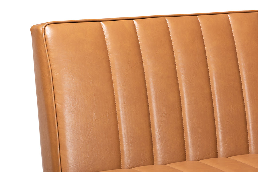 Baxton Studio Daymond Mid-Century Modern Tan Faux Leather Upholstered and Walnut Brown Finished Wood 2-Piece Dining Nook Banquette Set | Dining Sets | Modishstore - 4