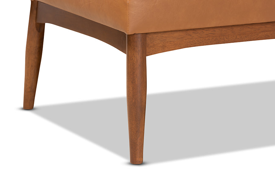 Baxton Studio Daymond Mid-Century Modern Tan Faux Leather Upholstered and Walnut Brown Finished Wood 2-Piece Dining Nook Banquette Set | Dining Sets | Modishstore - 3