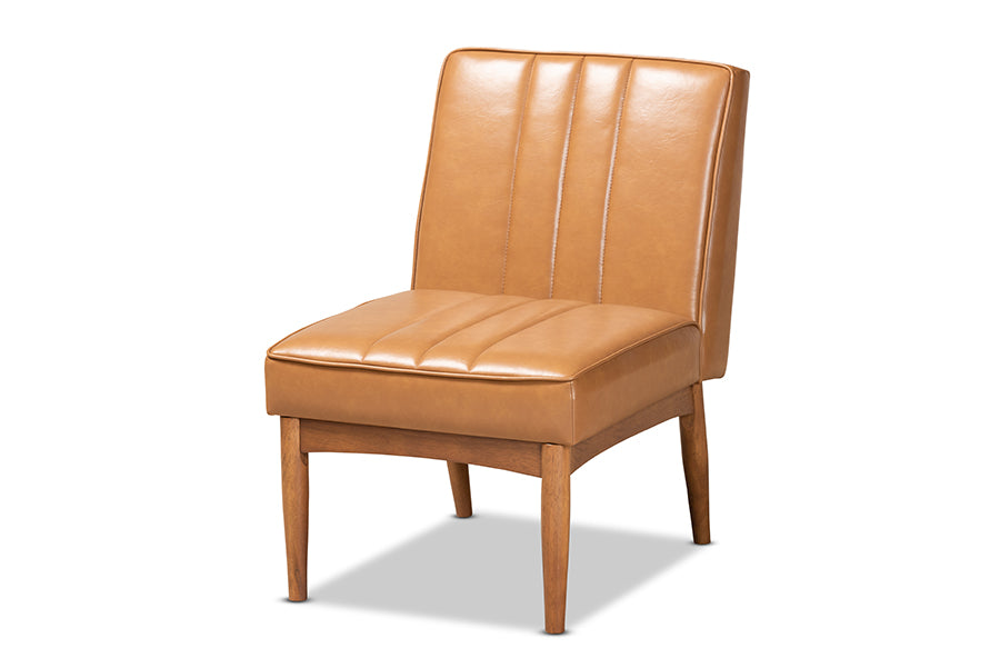 Baxton Studio Daymond Mid-Century Modern Tan Faux Leather Upholstered and Walnut Brown Finished Wood Dining Chair | Modishstore | Dining Chairs - 4
