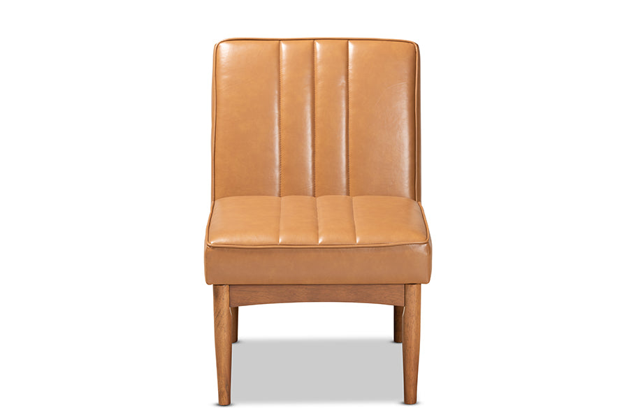 Baxton Studio Daymond Mid-Century Modern Tan Faux Leather Upholstered and Walnut Brown Finished Wood Dining Chair | Modishstore | Dining Chairs - 3