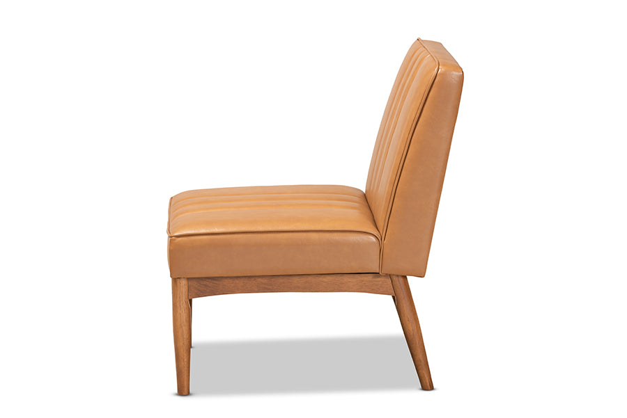 Baxton Studio Daymond Mid-Century Modern Tan Faux Leather Upholstered and Walnut Brown Finished Wood Dining Chair | Modishstore | Dining Chairs - 2