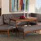 Baxton Studio Riordan Mid-Century Modern Grey Fabric Upholstered and Walnut Brown Finished Wood 5-Piece Dining Nook Set | Dining Sets | Modishstore - 3