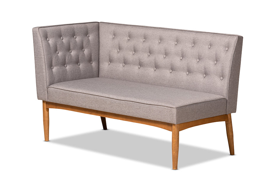 Baxton Studio Riordan Mid-Century Modern Grey Fabric Upholstered and Walnut Brown Finished Wood 5-Piece Dining Nook Set | Dining Sets | Modishstore - 6