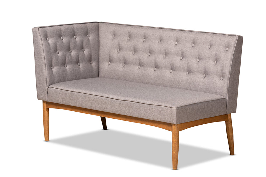 Baxton Studio Riordan Mid-Century Modern Grey Fabric Upholstered and Walnut Brown Finished Wood 2-Piece Dining Nook Banquette Set | Dining Sets | Modishstore - 5
