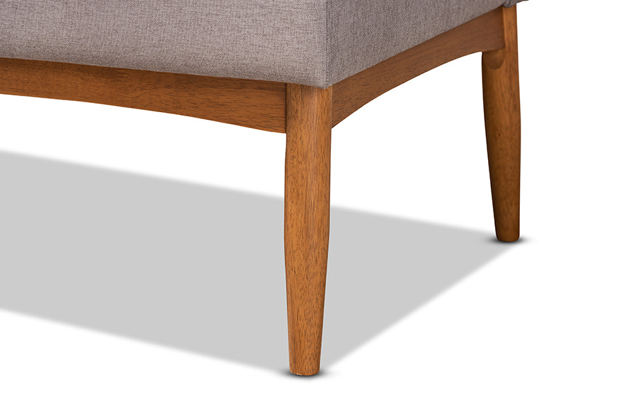 Baxton Studio Riordan Mid-Century Modern Grey Fabric Upholstered and Walnut Brown Finished Wood 2-Piece Dining Nook Banquette Set | Dining Sets | Modishstore - 3