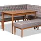 baxton studio riordan mid century modern grey fabric upholstered and walnut brown finished wood 4 piece dining nook set | Modish Furniture Store-2