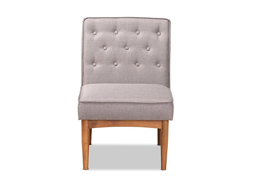 Baxton Studio Riordan Mid-Century Modern Grey Fabric Upholstered and Walnut Brown Finished Wood Dining Chair | Modishstore | Dining Chairs - 3