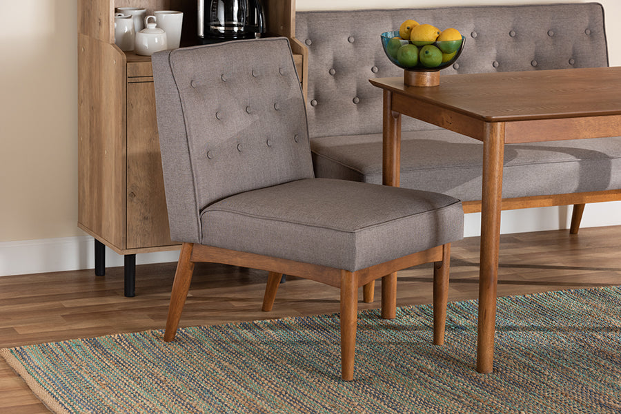 Baxton Studio Riordan Mid-Century Modern Grey Fabric Upholstered and Walnut Brown Finished Wood Dining Chair | Modishstore | Dining Chairs - 5