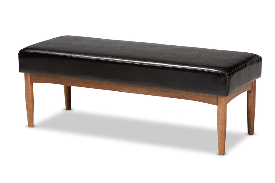 Baxton Studio Riordan Mid-Century Modern Dark Brown Faux Leather Upholstered and Walnut Brown Finished Wood 5-Piece Dining Nook Set | Dining Sets | Modishstore - 9