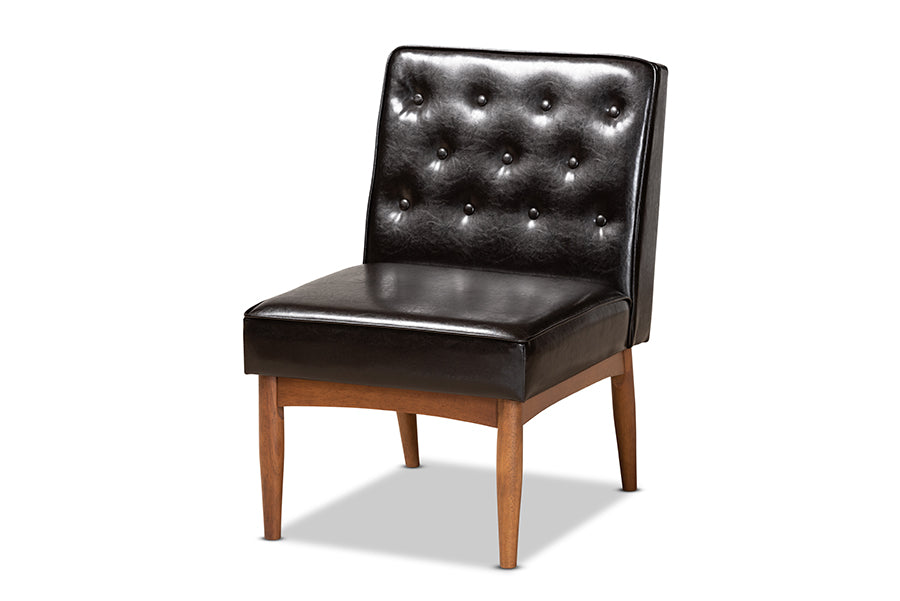 Baxton Studio Riordan Mid-Century Modern Dark Brown Faux Leather Upholstered and Walnut Brown Finished Wood 5-Piece Dining Nook Set | Dining Sets | Modishstore - 7