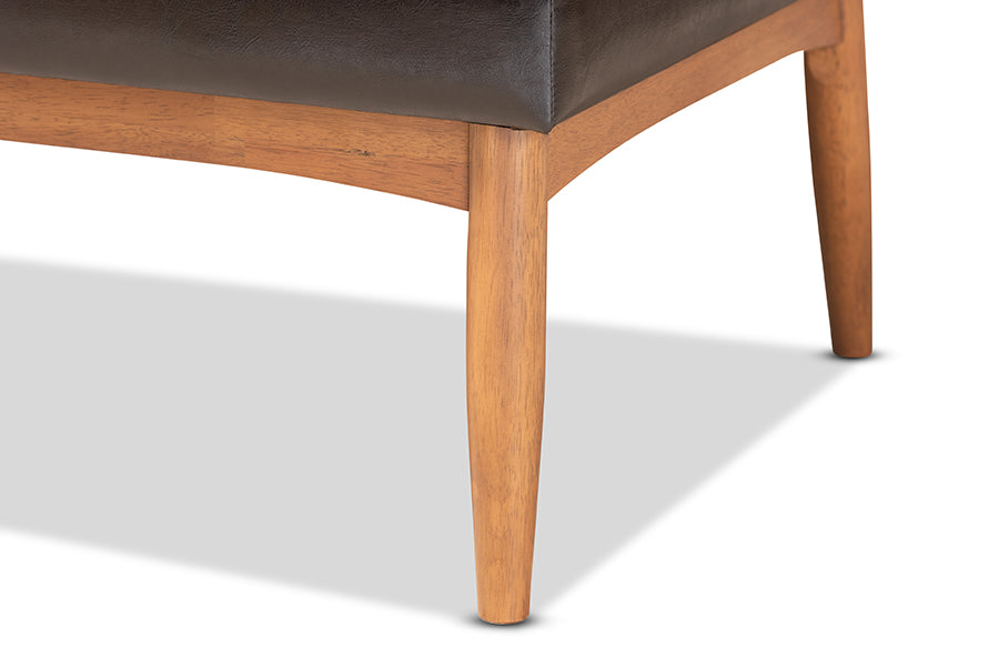 Baxton Studio Riordan Mid-Century Modern Dark Brown Faux Leather Upholstered and Walnut Brown Finished Wood 2-Piece Dining Nook Banquette Set | Dining Sets | Modishstore - 3