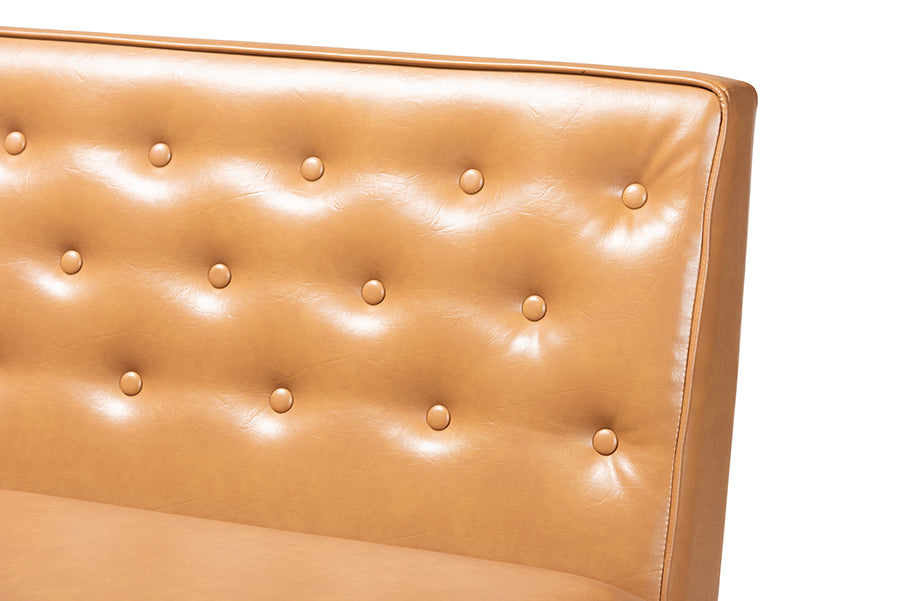 Baxton Studio Riordan Mid-Century Modern Tan Faux Leather Upholstered and Walnut Brown Finished Wood 2-Piece Dining Nook Banquette Set | Dining Sets | Modishstore - 4