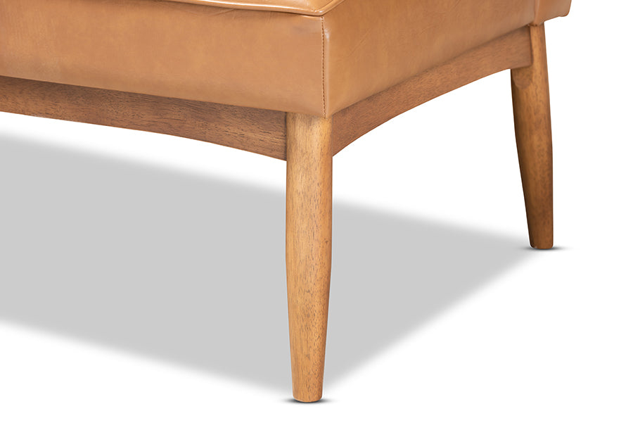 Baxton Studio Riordan Mid-Century Modern Tan Faux Leather Upholstered and Walnut Brown Finished Wood 2-Piece Dining Nook Banquette Set | Dining Sets | Modishstore - 3