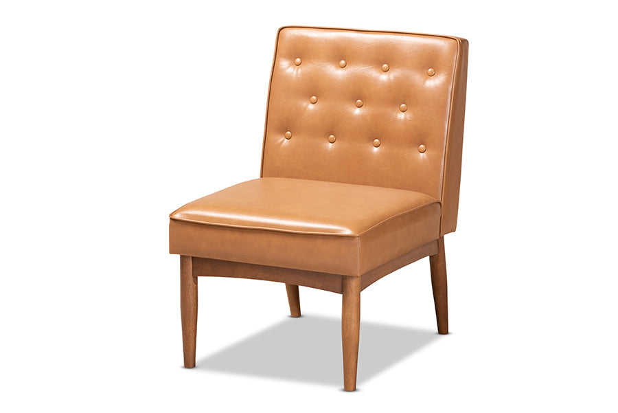 Baxton Studio Riordan Mid-Century Modern Tan Faux Leather Upholstered and Walnut Brown Finished Wood Dining Chair | Modishstore | Dining Chairs - 4