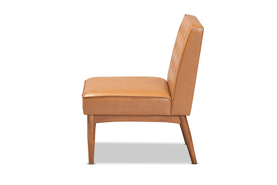 Baxton Studio Riordan Mid-Century Modern Tan Faux Leather Upholstered and Walnut Brown Finished Wood Dining Chair | Modishstore | Dining Chairs - 2