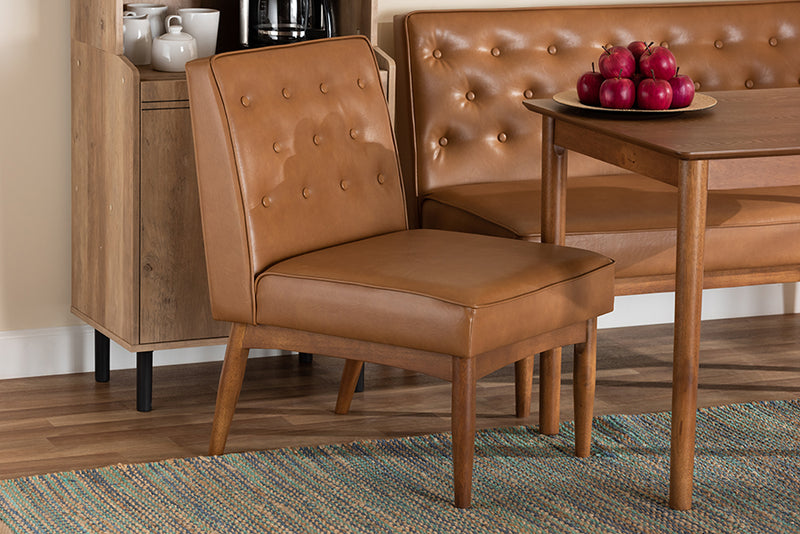 Baxton Studio Riordan Mid-Century Modern Tan Faux Leather Upholstered and Walnut Brown Finished Wood Dining Chair | Modishstore | Dining Chairs