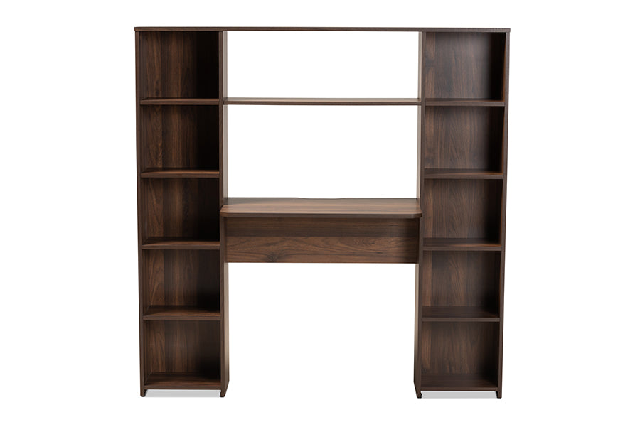 baxton studio ezra modern and contemporary walnut brown finished wood storage computer desk with shelves | Modish Furniture Store-3