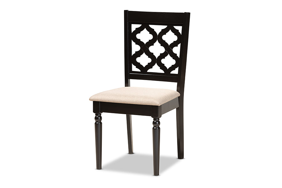 baxton studio ramiro modern and contemporary sand fabric upholstered and dark brown finished wood 7 piece dining set | Modish Furniture Store-3
