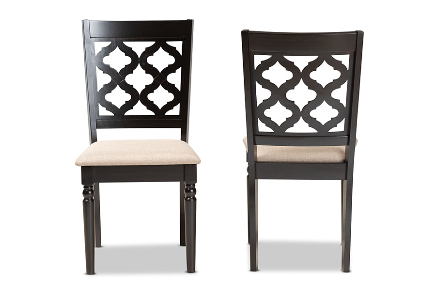 Baxton Studio Ramiro Modern and Contemporary Sand Fabric Upholstered and Dark Brown Finished Wood 2-Piece Dining Chair Set | Modishstore | Dining Chairs - 3
